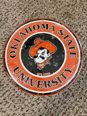 NWT Oklahoma State University Round Metal Sign Still In Protective Packaging